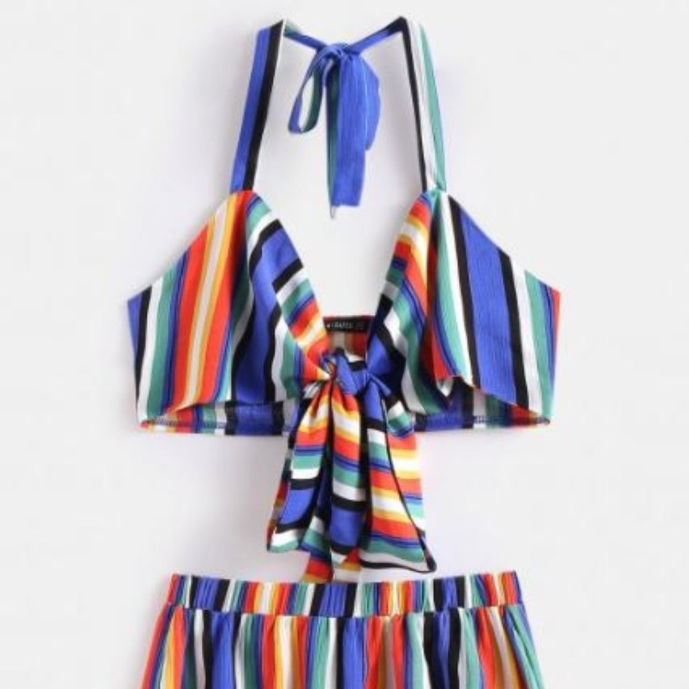 Striped Knotted Top and Loose Shorts